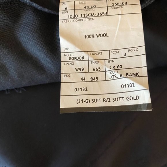 Jos. A. Bank 100% Wool Sport Coat Men 43LG Charcoal Two-Button‎ Blazer Jacket - Picture 11 of 16